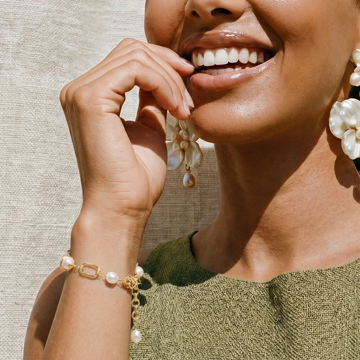 Golden Pearl Armband - 14K vergoldetes Messing